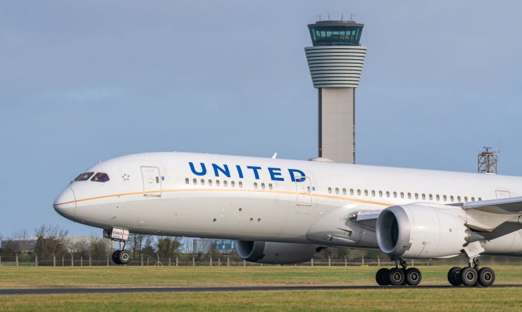 United airplane on runway