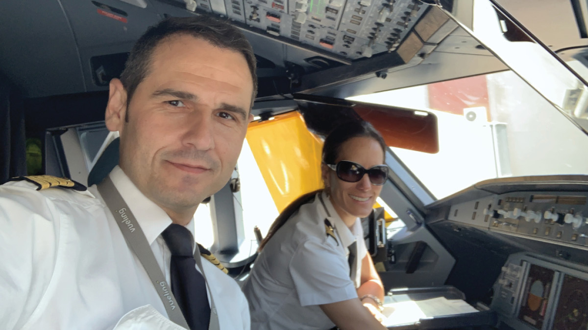 Pilots Marco and Carmen in cockpit