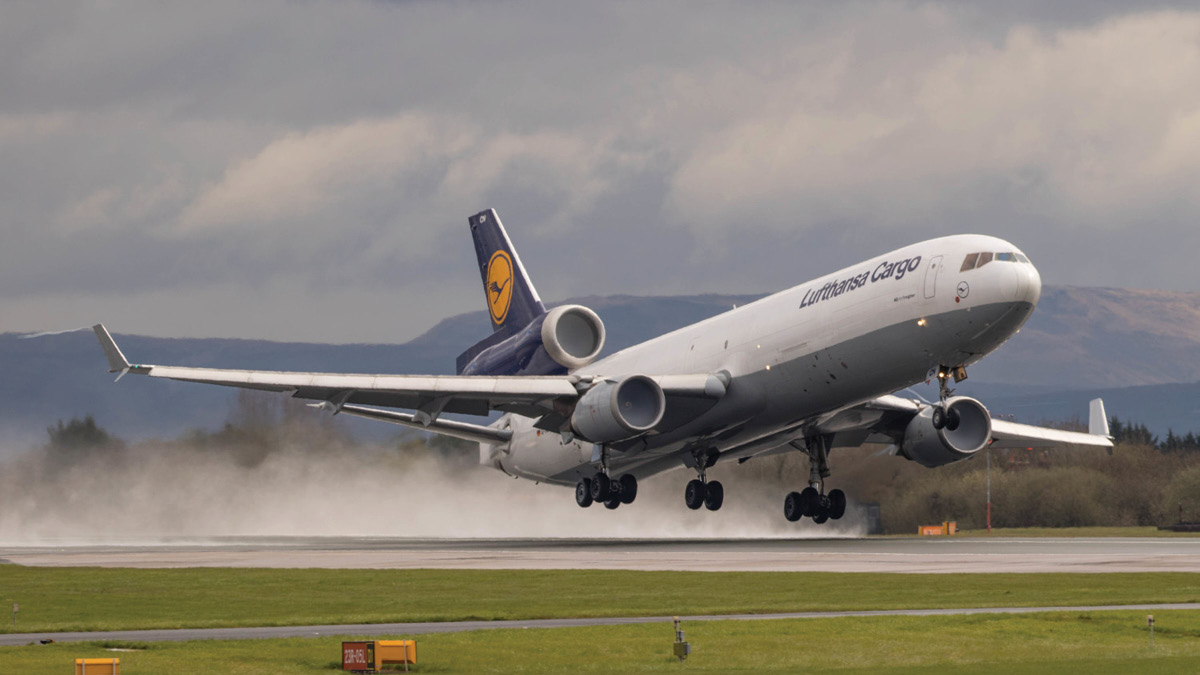 Lufthansa cargo plane taking off