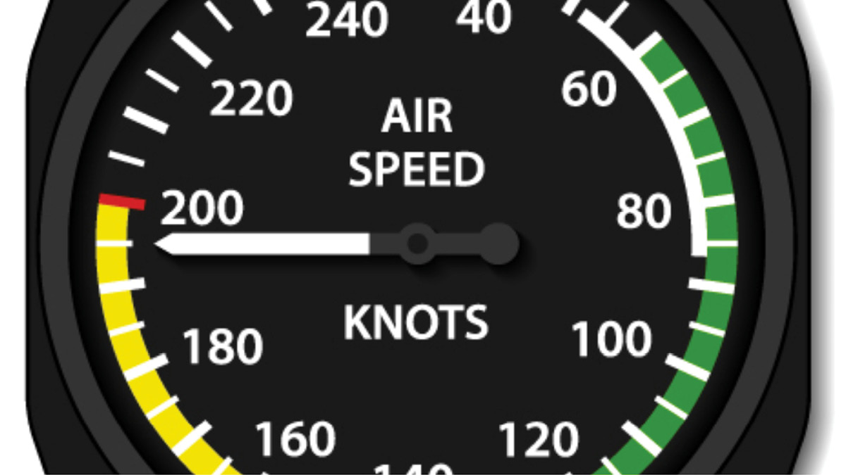 Aircraft speedometer reaching speed