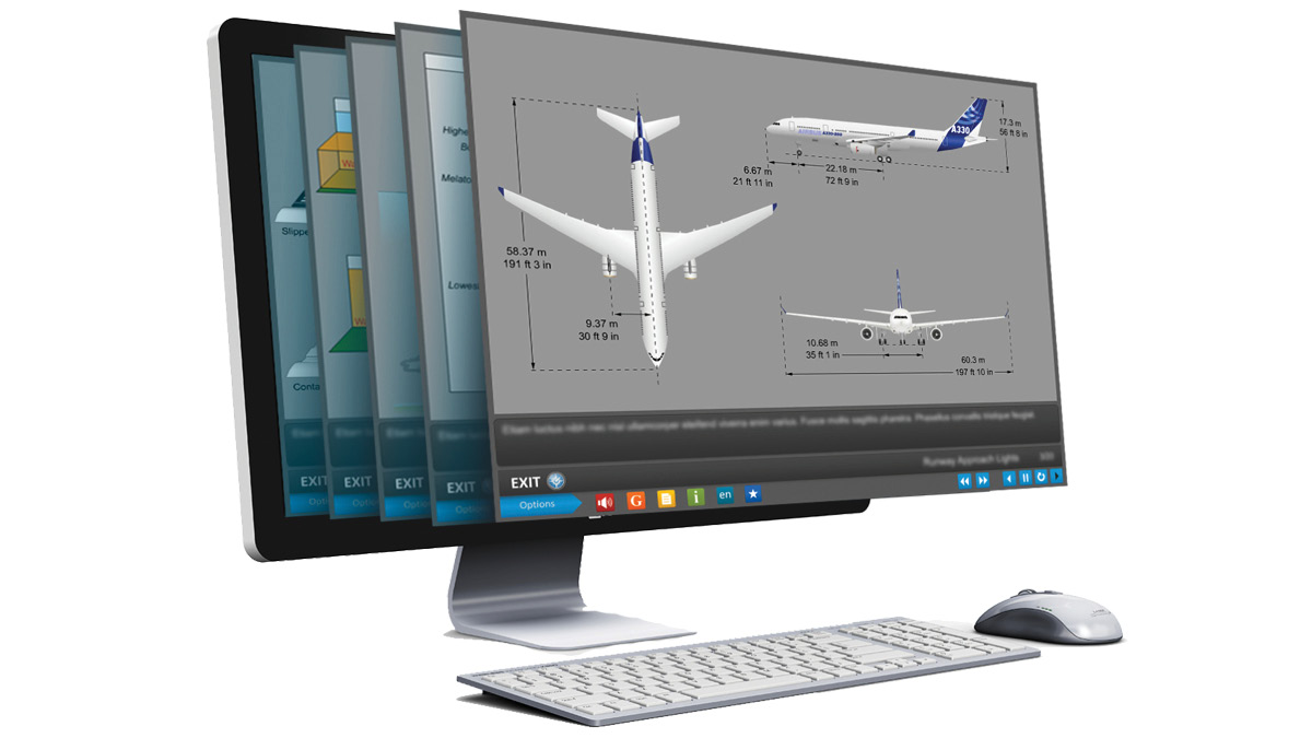 Computer screens with airplane dimensions