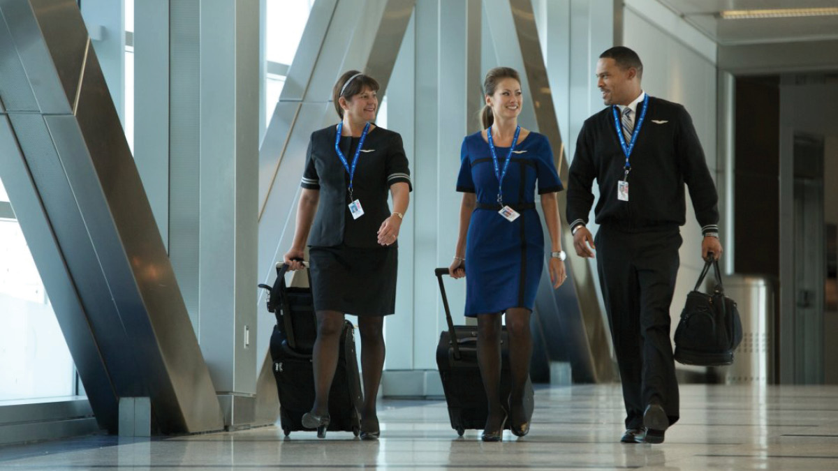 United Airlines Cabin Crew walking in airport